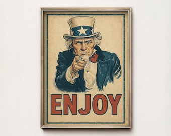 Vintage Uncle Sam Poster, Patriotic Americana Wall Art, Retro USA
