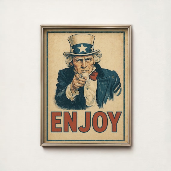 Vintage Uncle Sam Poster, Patriotic Americana Wall Art, Retro USA