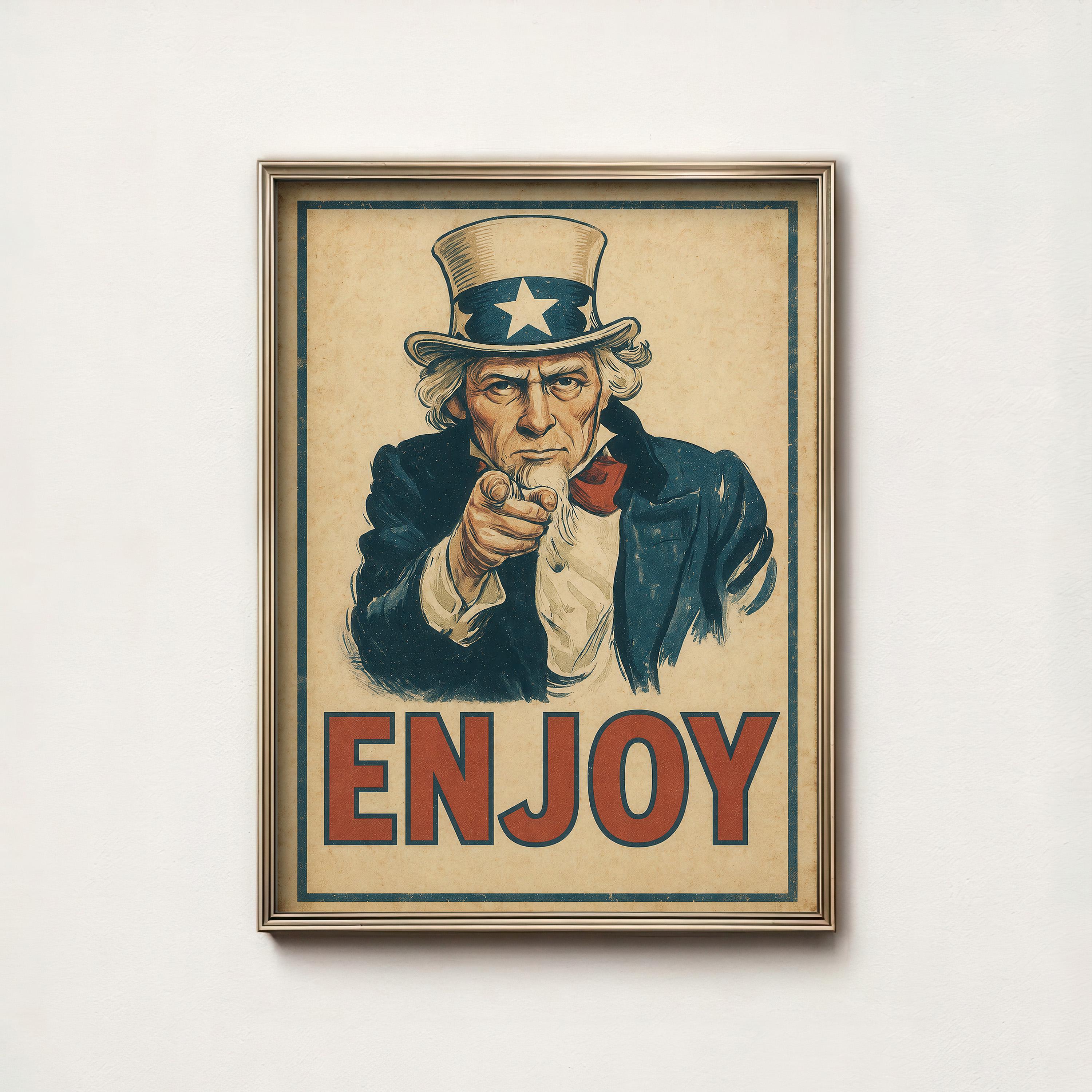 Vintage Uncle Sam Poster, Patriotic Americana Wall Art, Retro USA