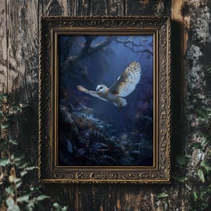 Dark Academia Barn Owl Art Print: Moody Cottagecore Decor (Digital Download)