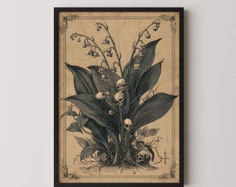 Macabre Skull Flowers Print: Gothic Dark Academia Wall Art (Digital Download)