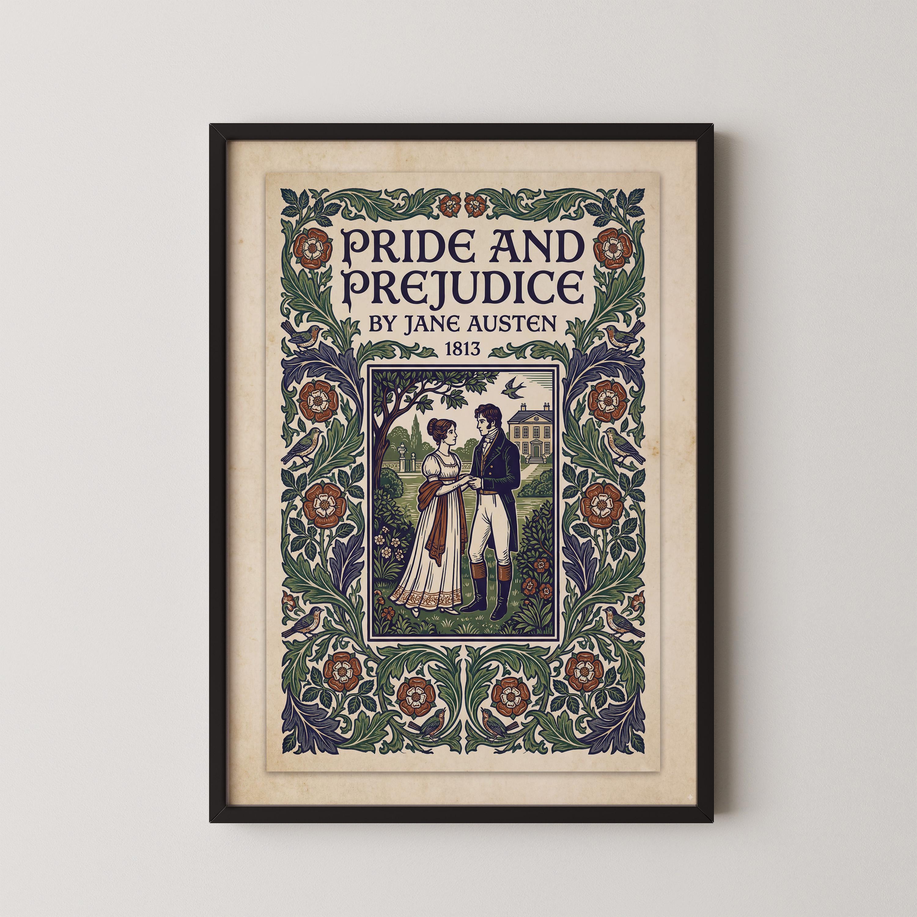 Pride and Prejudice Vintage Book Cover Print Jane Austen Wall Art