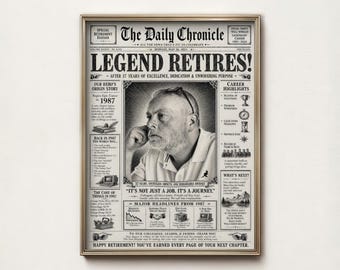 Custom Retirement Newspaper Poster: Personalized Career Celebration (Digital Print)