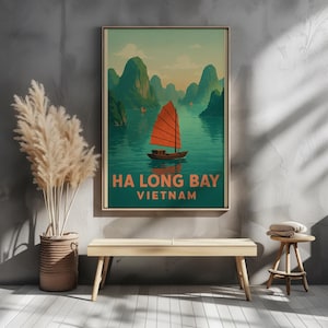 Set di poster della baia di Ha Long, Vietnam – Arte di viaggio retrò e foto panoramiche – Decorazione murale stampabile per gli amanti della natura e dei viaggi – Download digitale istantaneo