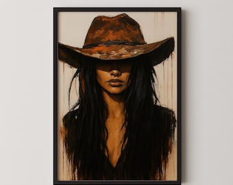 Brunette Cowgirl Print: Chic Western Art (Digital Download)