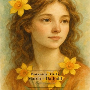 Daffodil Girl Portrait: March Birth Flower Art (Digital Download)