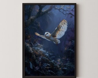 Dark Academia Moody Barn Owl Painting Ethereal Wall Art Print