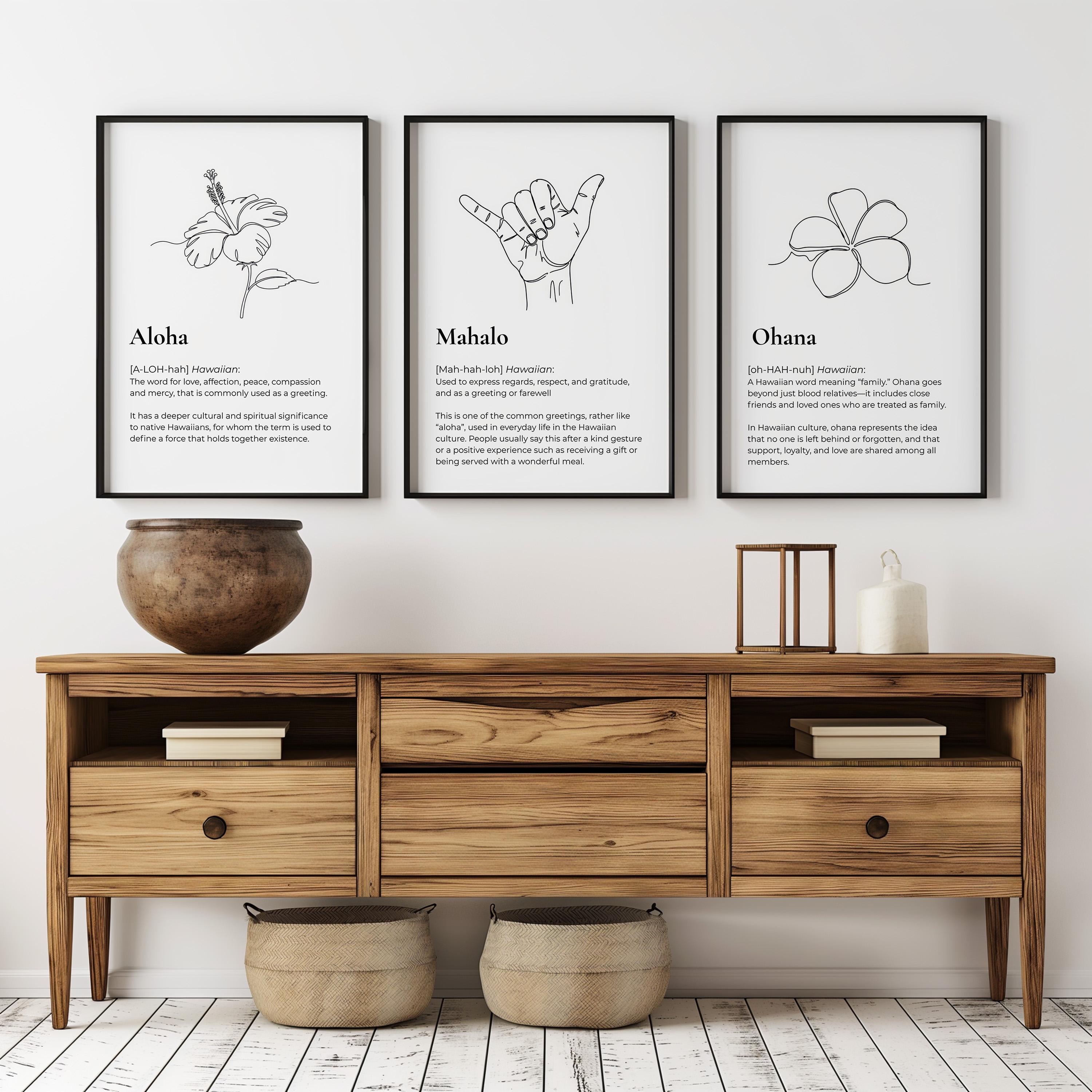 Hawaiian Wall Art Set: Aloha, Ohana, Mahalo Definition Prints