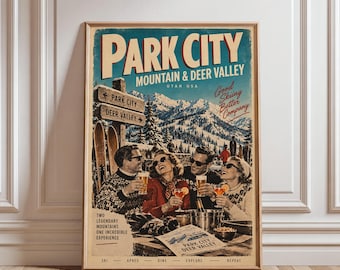 Park City Mountain & Deer Valley Utah Ski Poster, Vintage Travel Wall Art, Mid Century Ski Resort Print, Utah USA (Digital Download)