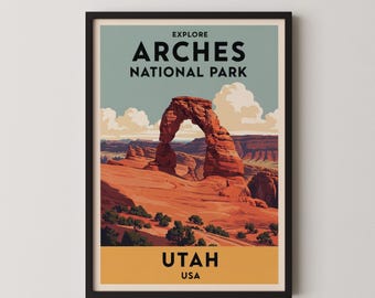 Vintage Arches National Park Poster, Utah Landscape Wall Art Print for Instant Download