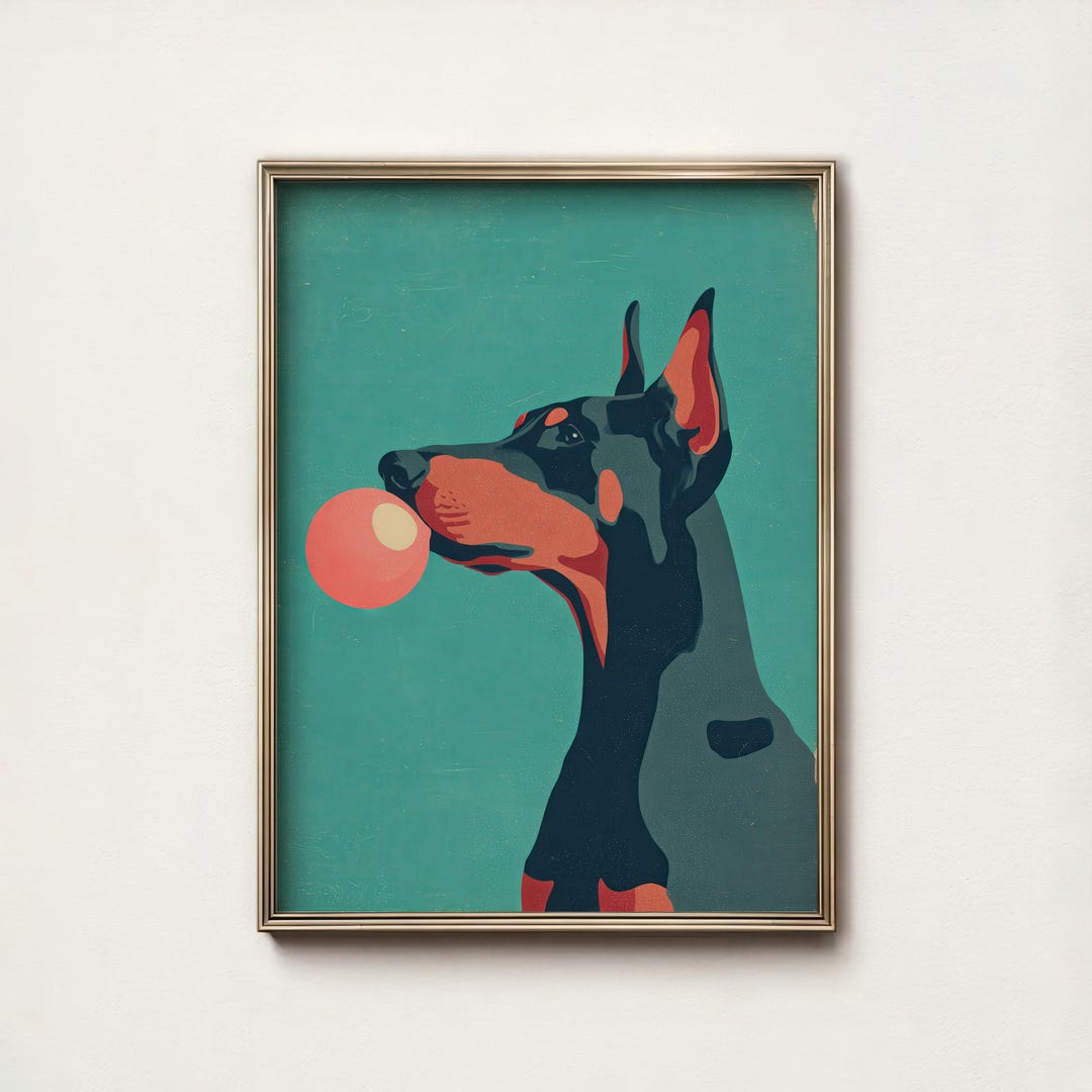 Doberman Pinscher Dog Art Print Vintage Retro Poster Bubble Gum Wall ...