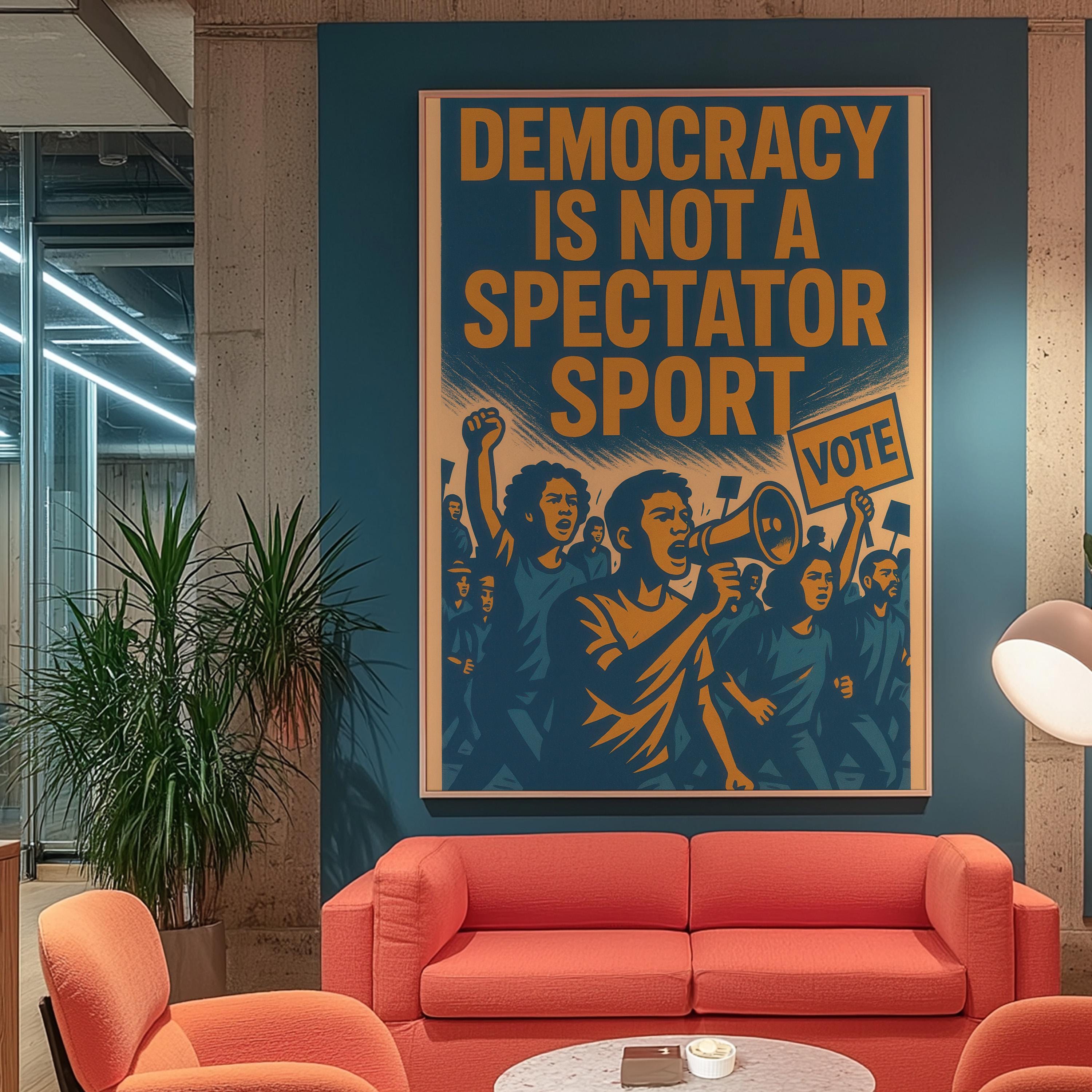 Democracy Protest Art Print: Blue & Gold Vote Sign (digital