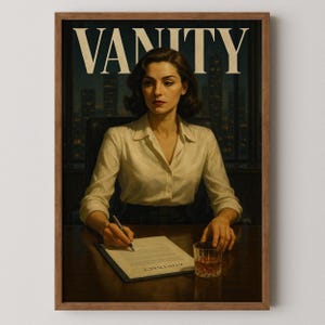 Femme Fatale Wandkunst - Noir Geschäftsfrau Eitelkeit Poster, Retro Büro Mode Druck, Vintage Frau druckbar, Pulp Noir Dekor