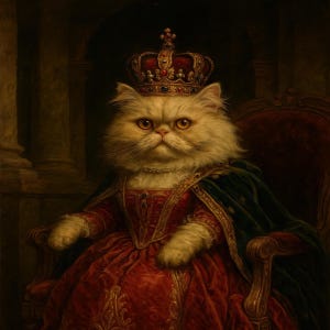 Funny Persian Cat Queen Portrait: Renaissance Pet Art (Digital Download)