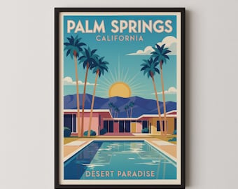 Palm Springs Travel Poster Print, Mid Century Desert Resort Wall Art, Digital Download