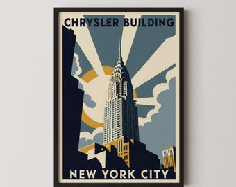 Art Deco Chrysler Building Print, Vintage New York City Skyline Wall Art, Digital Download