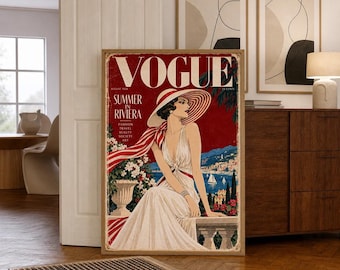 Vintage Vogue Summer in Riviera | Art Deco Glam | Bedroom Wall Decor | Wall Art Print