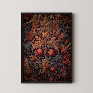 Dark Academia Botanical Tapestry Print, Vintage Autumn Wall Art, Maximalist William Morris Style Decor