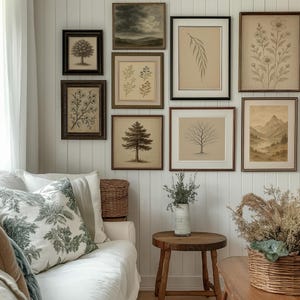 Vintage Gallery Wall Set – 10 Neutral Printable Art Prints, Antique Botanical & Landscape Collection, Digital Download, Farmhouse Decor