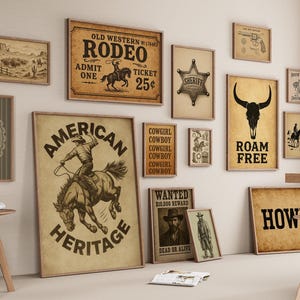 Western Wall Art Bundle, Vintage Western Prints, Cowboy Nursery Decor, Rodeo Poster Set, Cowgirl Wall Art, Digital Download Set of 15