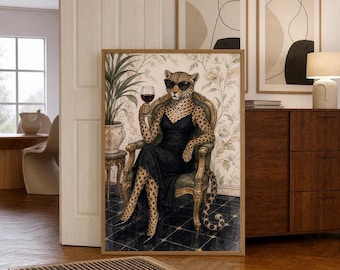 Leopard Portrait Print | Glam Vintage Animal Art | Living Room Wall Art Print