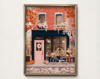 French Bakery Paris Wall Art Print, Cozy Cafe Autumn Scene, Kitchen Decor, Digital Download