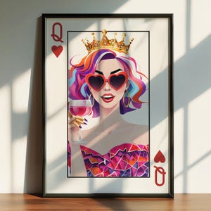 Fille café reine de coeur - Art mural imprimable cartes à jouer • Poster Pop Art confortable • Décoration d'intérieur preppy
