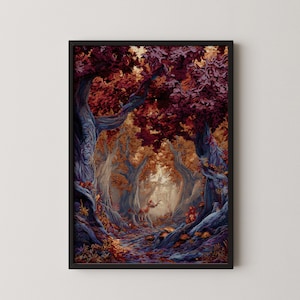 Enchanted Forest Medieval Tapestry | Fantasy Woodland Woven Wall Art | Large Vintage Style Antique Look Dreamy Decor