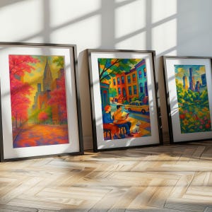 Watercolor New York City Prints Set: Central Park, Brownstones (Digital Download)