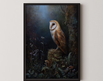 Vintage Barn Owl Art Print: Dark Academia Decor