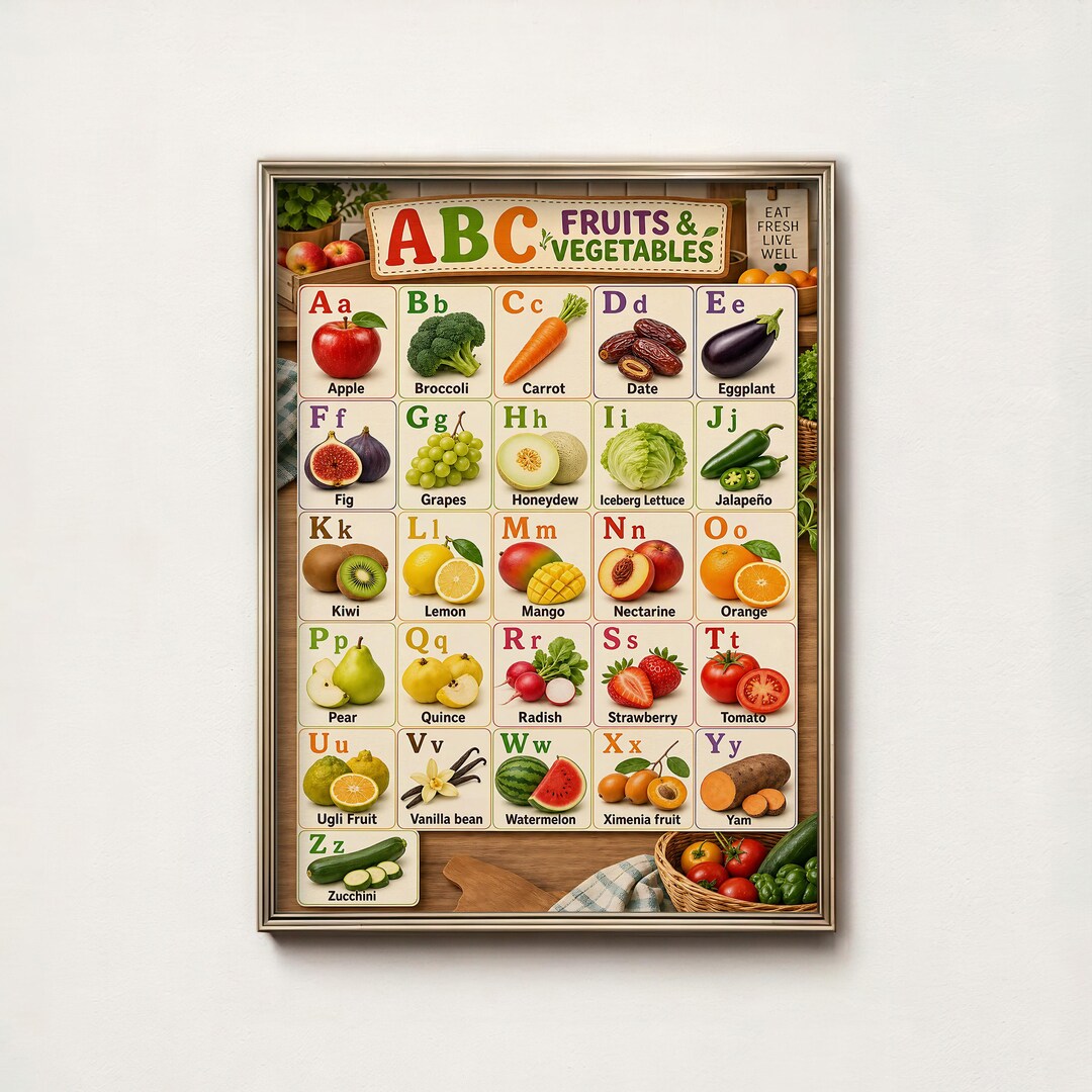 Abc Food Chart Fruits Vegetables Alphabet Poster, ABC Food Chart, Healthy Eating ...