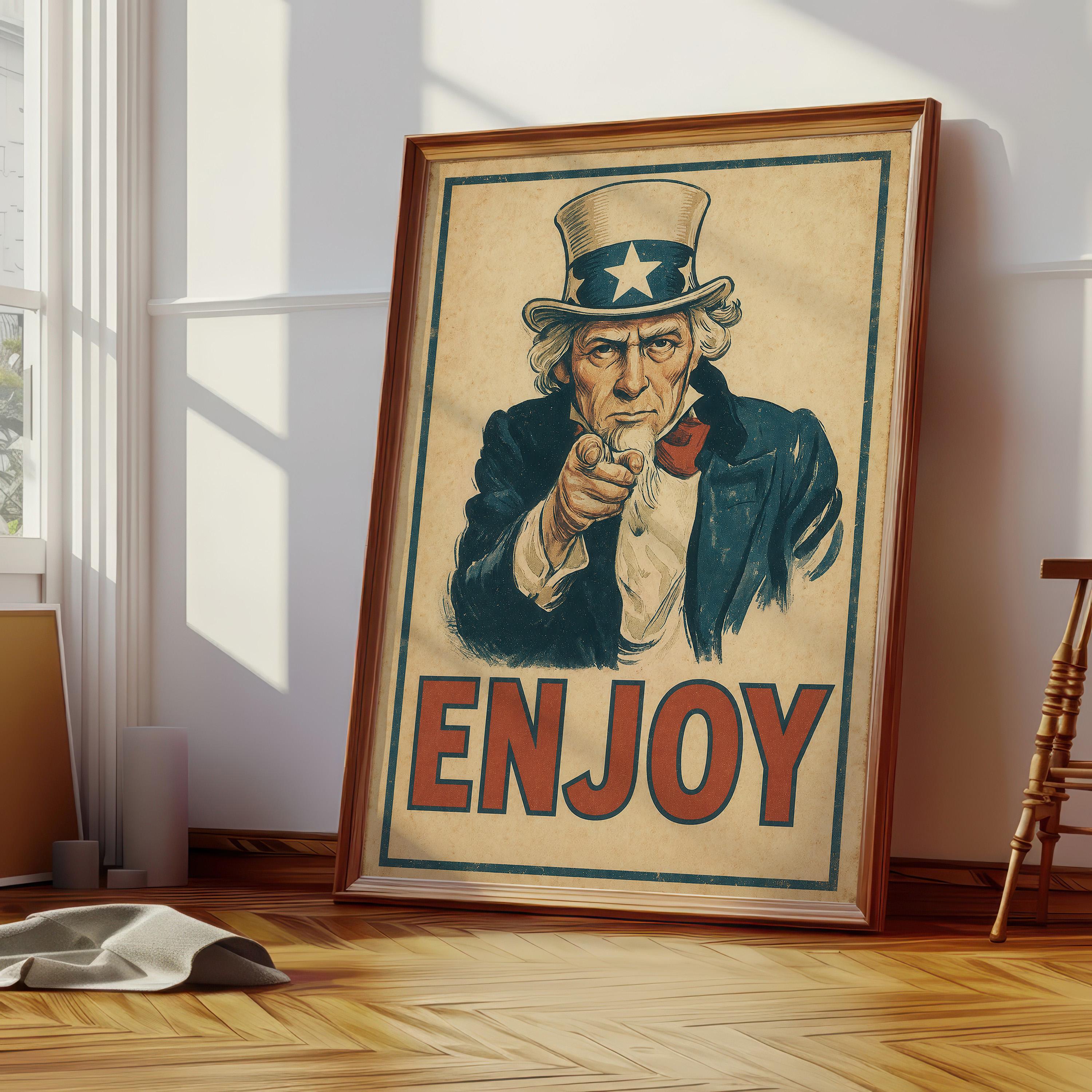 Vintage Uncle Sam Poster, Patriotic Americana Wall Art, Retro USA