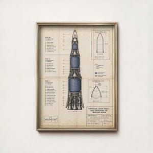 impression de plan de fusée Saturn de la NASA vintage, art mural espace, décoration de bureau industrielle (téléchargement numérique)