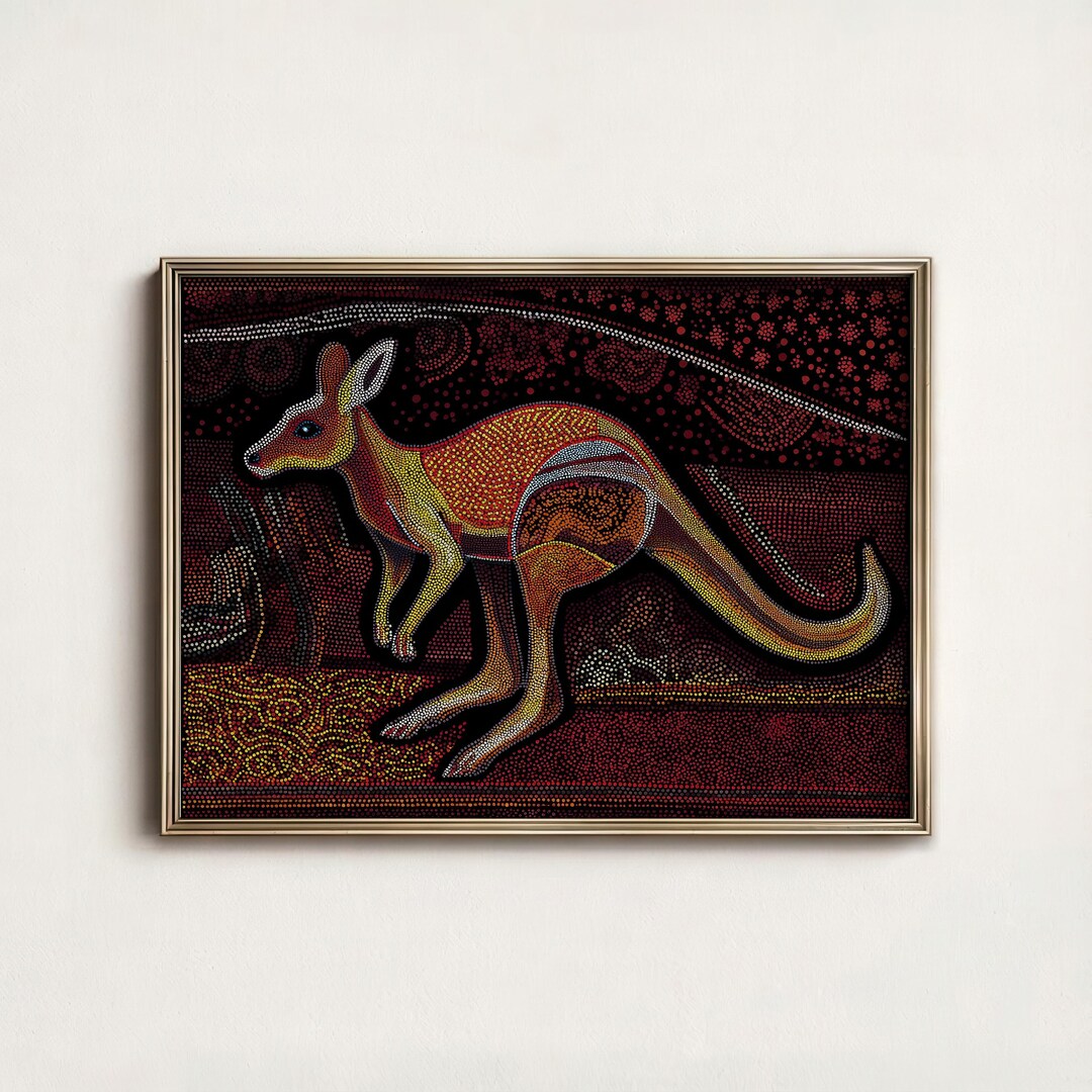 Aboriginal Style Kangaroo Dot Painting Vibrant Animal Wall Art Print — free download