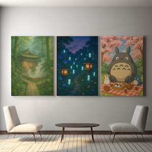 Enchanting Ghibli-Inspired Wall Art Set: 5 Printable Scenes for Your Home Decor