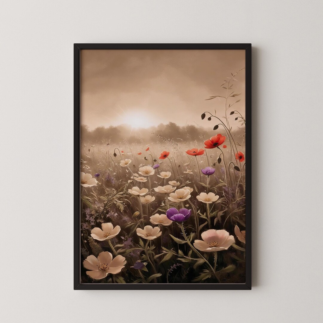Vintage Wildflower Meadow Digital Print Rustic Landscape Wall Art - Etsy