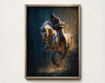 Vintage Horse Oil Painting Print, Moody Equestrian Dark Academia Wall Art, Digital Download