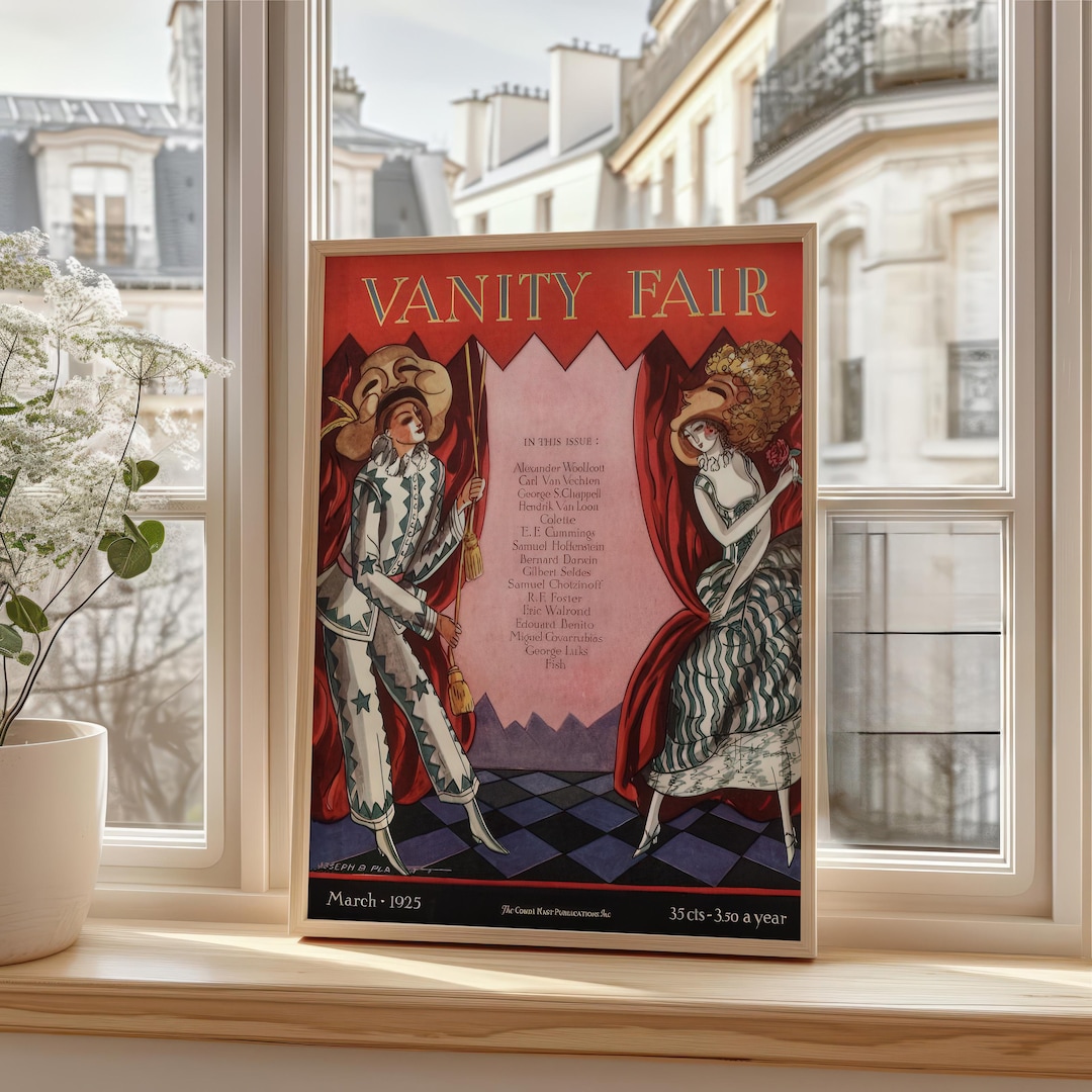 Vintage Vanity Fair 1925 Magazine Poster Art Deco Harlequin