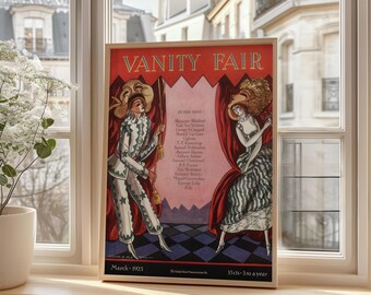 Vintage Vanity Fair 1925 Magazine Poster Art Deco Harlequin