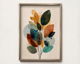 Moderne botanische Druck abstraktes Blatt Wand Kunst Boho digitaler Download Terrakotta Herbst Wohnkultur