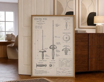 Vintage Fencing Foil Blueprint | Technical Sword Style | Fencing Room Decor | Wall Art Print