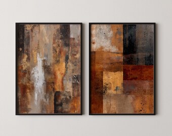 Abstract Art Print Set of 2 with Earthy Tones and Mocha Shades