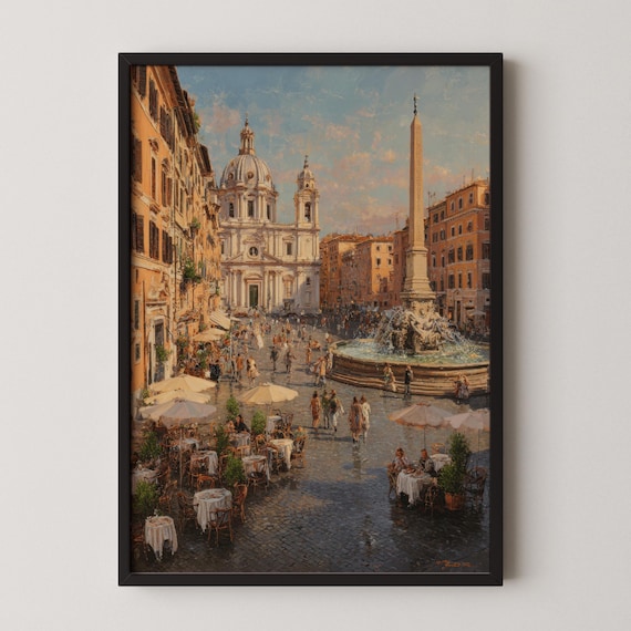 Rome Piazza Navona Travel Poster Wall Art, Vintage Italian City