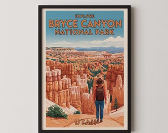 Vintage poster van Bryce Canyon National Park, Utah reisdecoratie voor aan de muur, digitale download