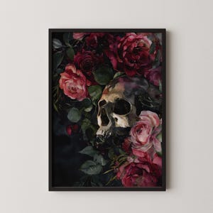 Watercolor Skull Roses Digital Art Print Download
