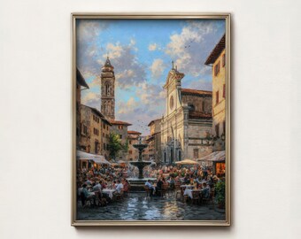 Florence Italy Wall Art, Santo Spirito Square Cafe Scene Print