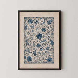 Blue Vintage Botanical Print, French Country Floral Digital Wall Art Download