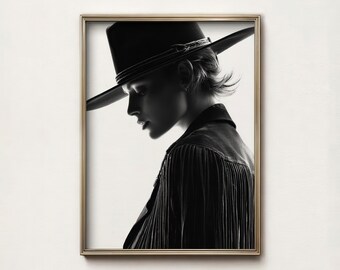 Black and White Cowgirl Photo Print Chic Western Decor