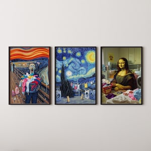 Roliga tvättrumskonsttryck digital nedladdning setdekor