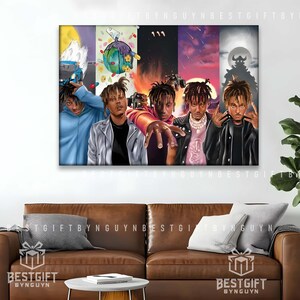 Impresión en lienzo de Evolution Of Juice Wrld, arte musical de hip-hop, decoración de pared tributo a raperos, póster de arte callejero urbano, regalo para amantes de la música